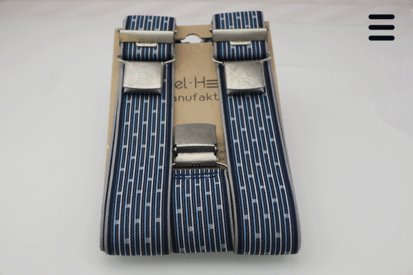 Hosenträger Streifen Minirechteck - Blau / Türkis / Grau, 120cm