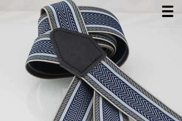 Hosenträger Zickzack Muster Blau / Grau, 120cm