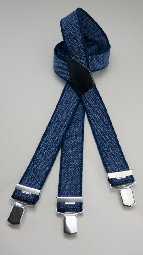 Hosenträger Y-Form (3er) Leinenoptik Blau-meliert, 120cm