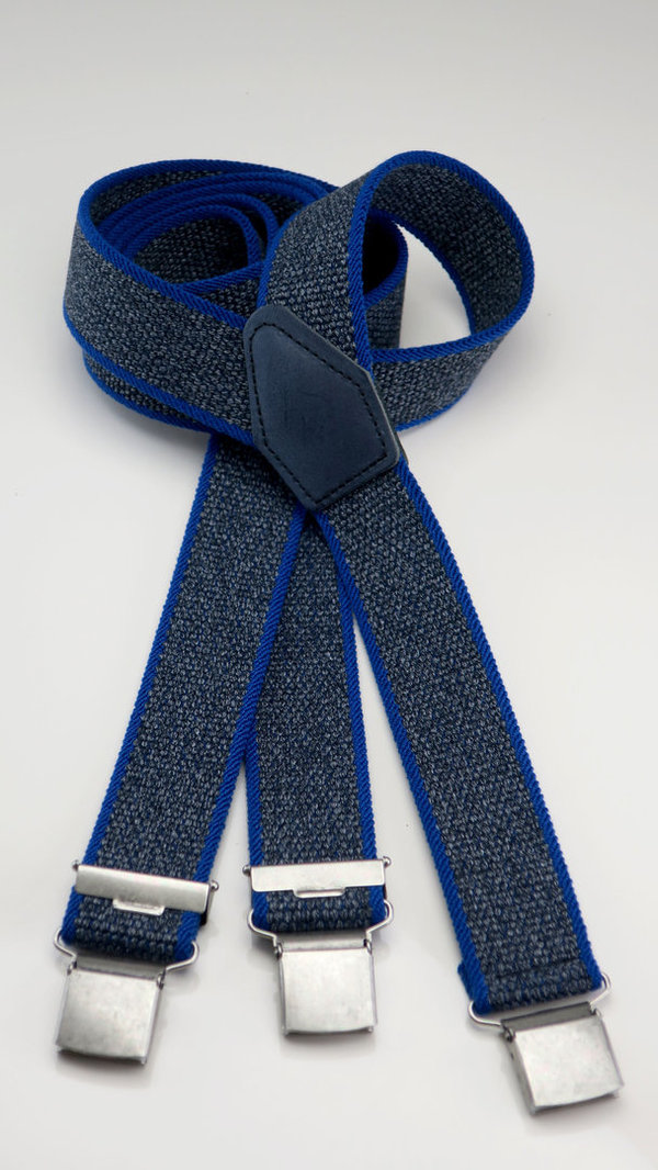 Hosenträger Y-Form (3er) Leinenoptik Grau/Blau, 120cm